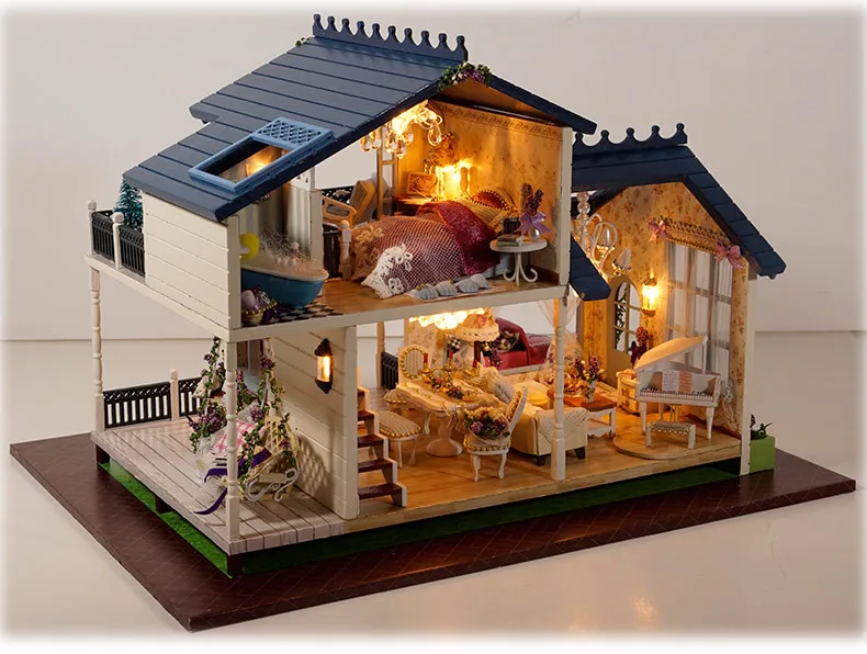 DIY деревянный кукольный дом Miniaturas с мебель DIY Миниатюрный Дом Кукольный домик игрушки для детей Рождественский подарок на день рождения для девочек A32