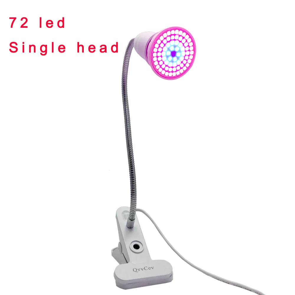 Dual Head 72 светодиодный светильник для выращивания растений и цветов, лампа для роста E27, настольная лампа с зажимом, держатель для овощей, комнатных теплиц, гидро-овощей