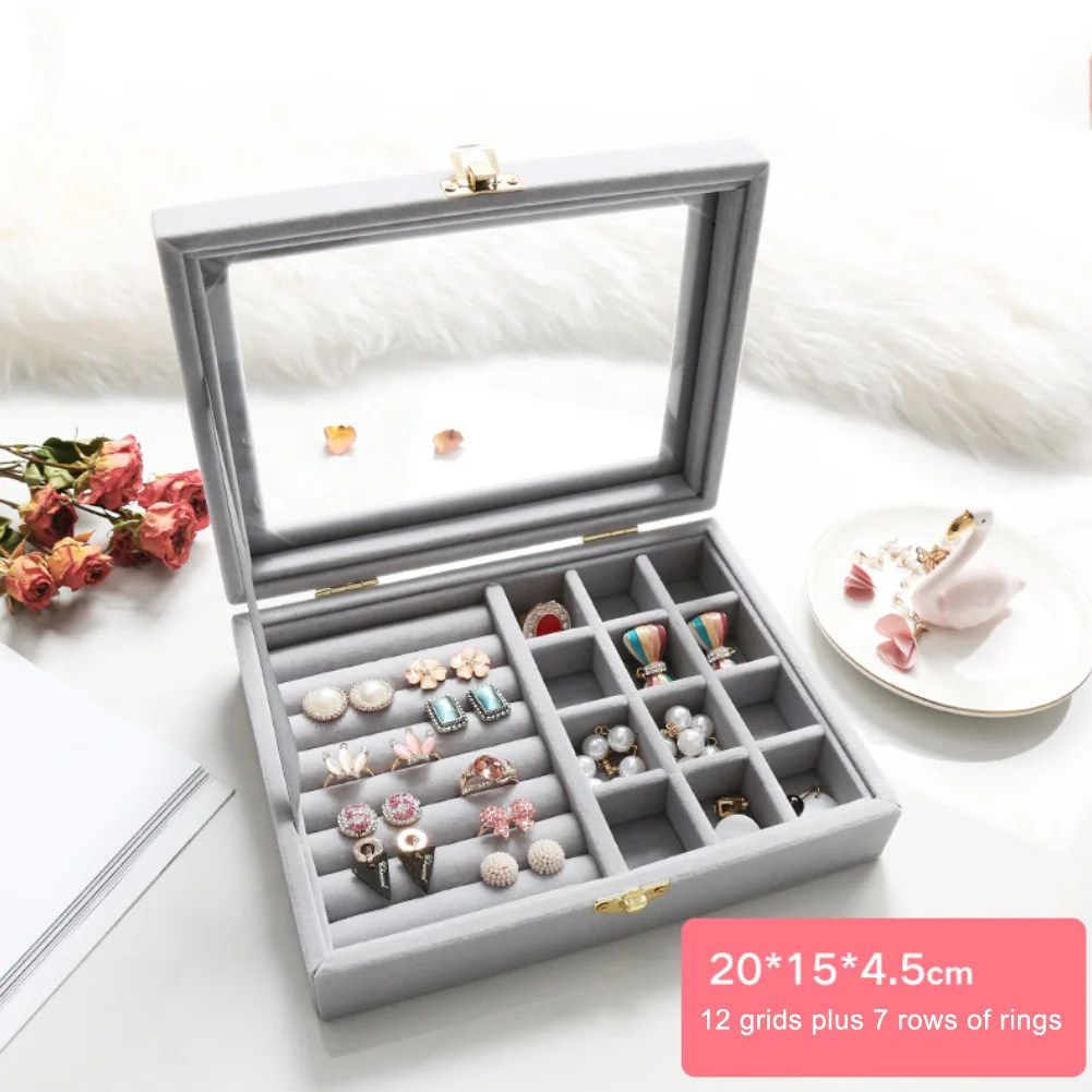 Бархатная стеклянная витрина для сережек и колец органайзер коробка держатель