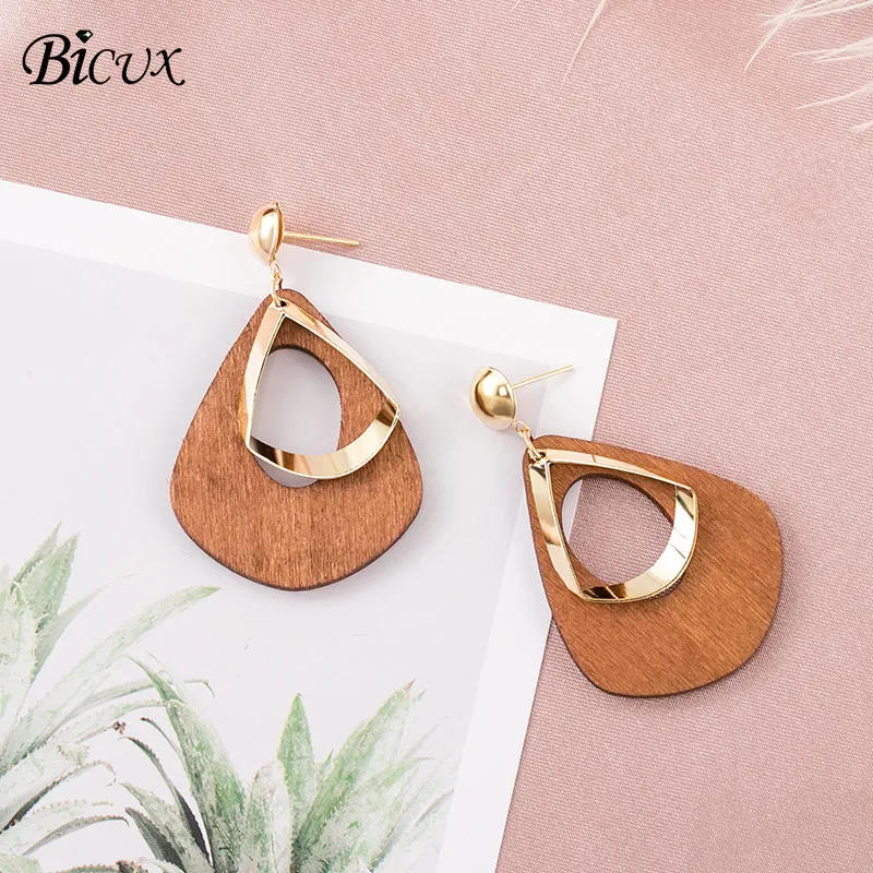 Brown 4 BICUX, винтажные акриловые серьги-капли для женщин,, модные ювелирные изделия, корейские Металлические геометрические золотые Висячие висячие серьги - Окраска металла: Brown 4