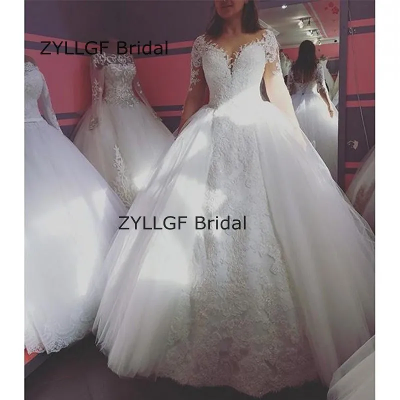 ZYLLFG Люкс Бальное платье Халат де mariage Старинные Полный Рукав Красивые Свадебные