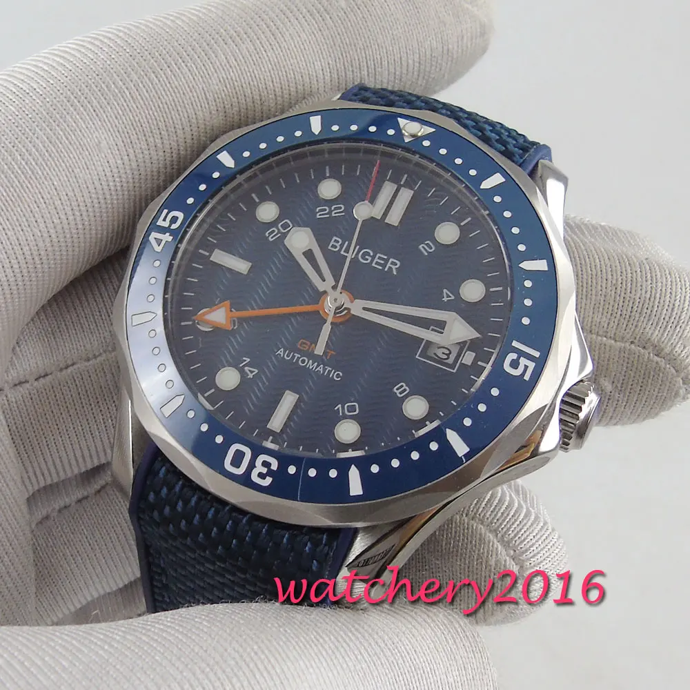 Автоматические Мужские часы с синим циферблатом bliger 41 мм неглубокие волны Sapphire