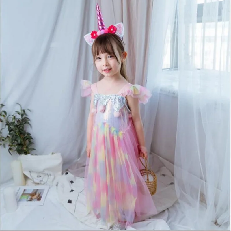 Summer Girl Dress Colorful Princess Halloween Party Performance Costume Child Christmas Thanksgiving Role Playing | Детская одежда и