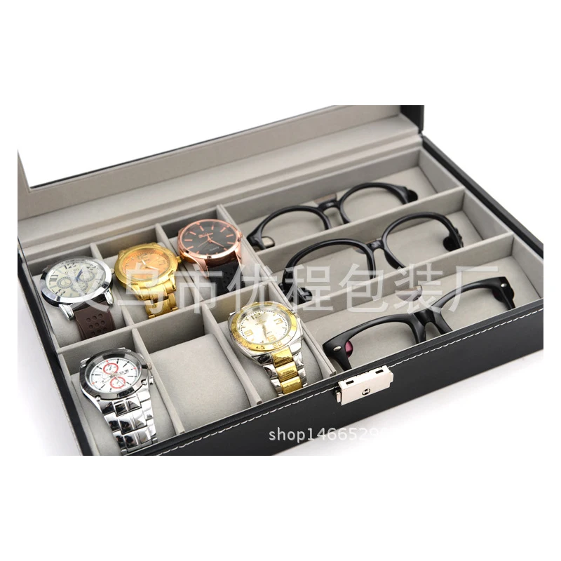 6 часов + 3 коробки для очков черная коробка хранения из искусственной кожи