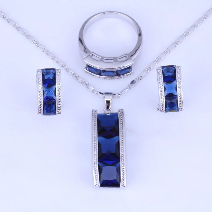 Женский свадебный ювелирный комплект из серебра и синего кристалла модель
