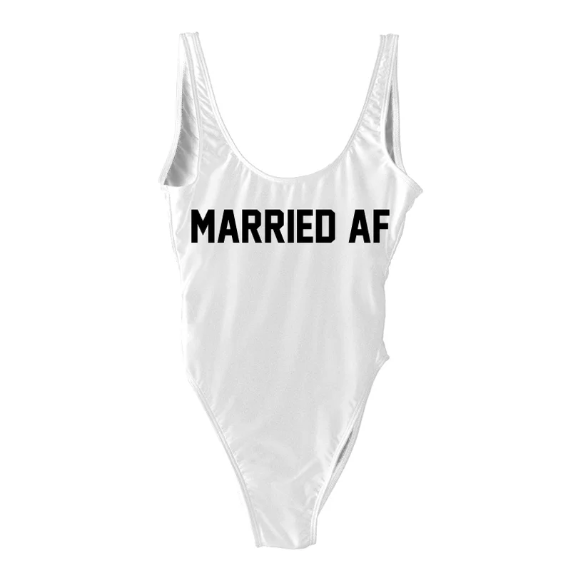 One Piece Swimsuit Swimwear Women MARRIED AF Letter Print Bathing Suit High Cut Monokini Beachwear Sexy Bodysuit Girls Swim | Спорт и