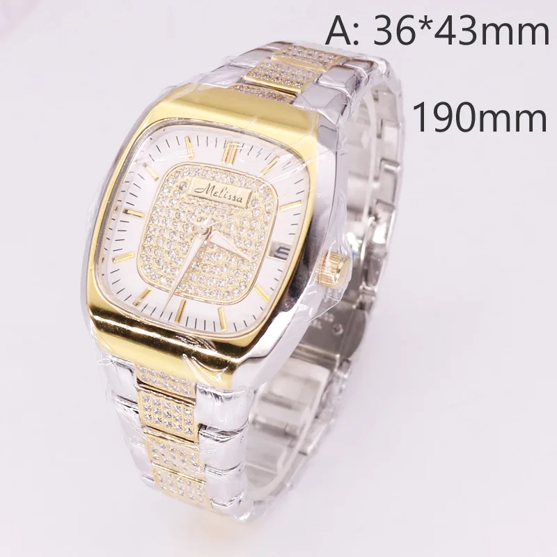 A Large Yellow Gold Распродажа! Скидка Melissa Авто Дата Кристалл Стразы женские часы мужские часы мov из Японии не Мода часы девушки подарочная коробка - Цвет: A Large Yellow Gold