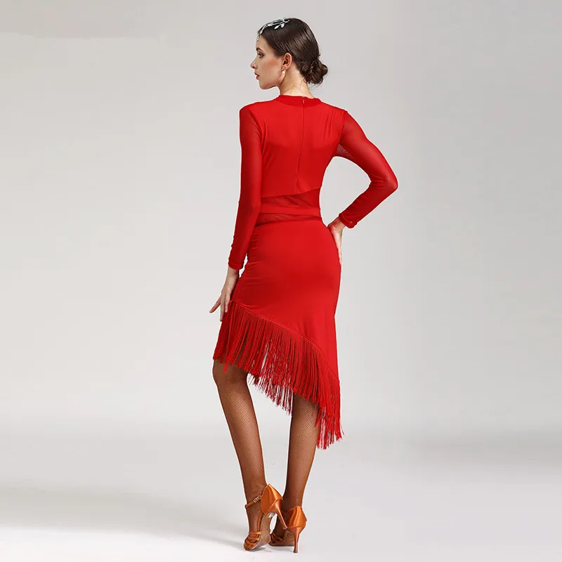 Женское платье для латиноамериканских танцев черное красное с леопардовым