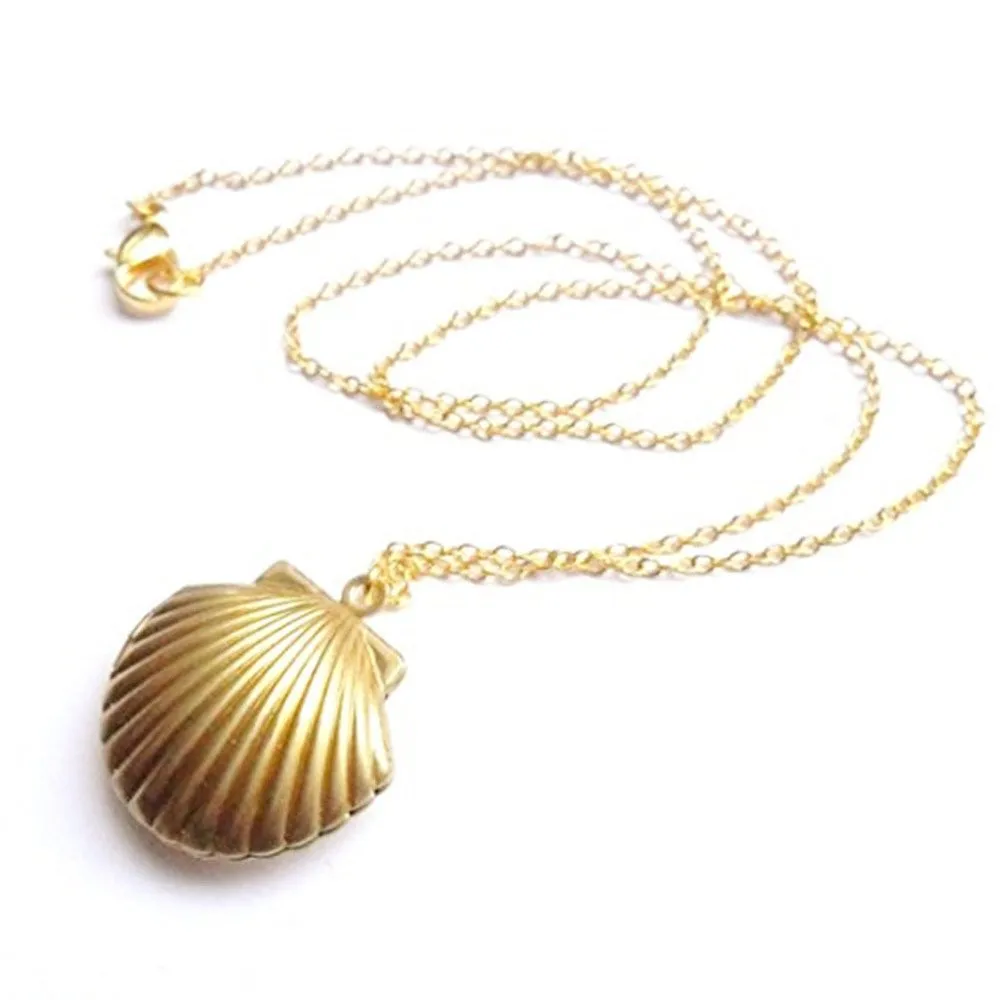 Seashell медальон кулон золотой золото латунь ожерелье из морской раковины