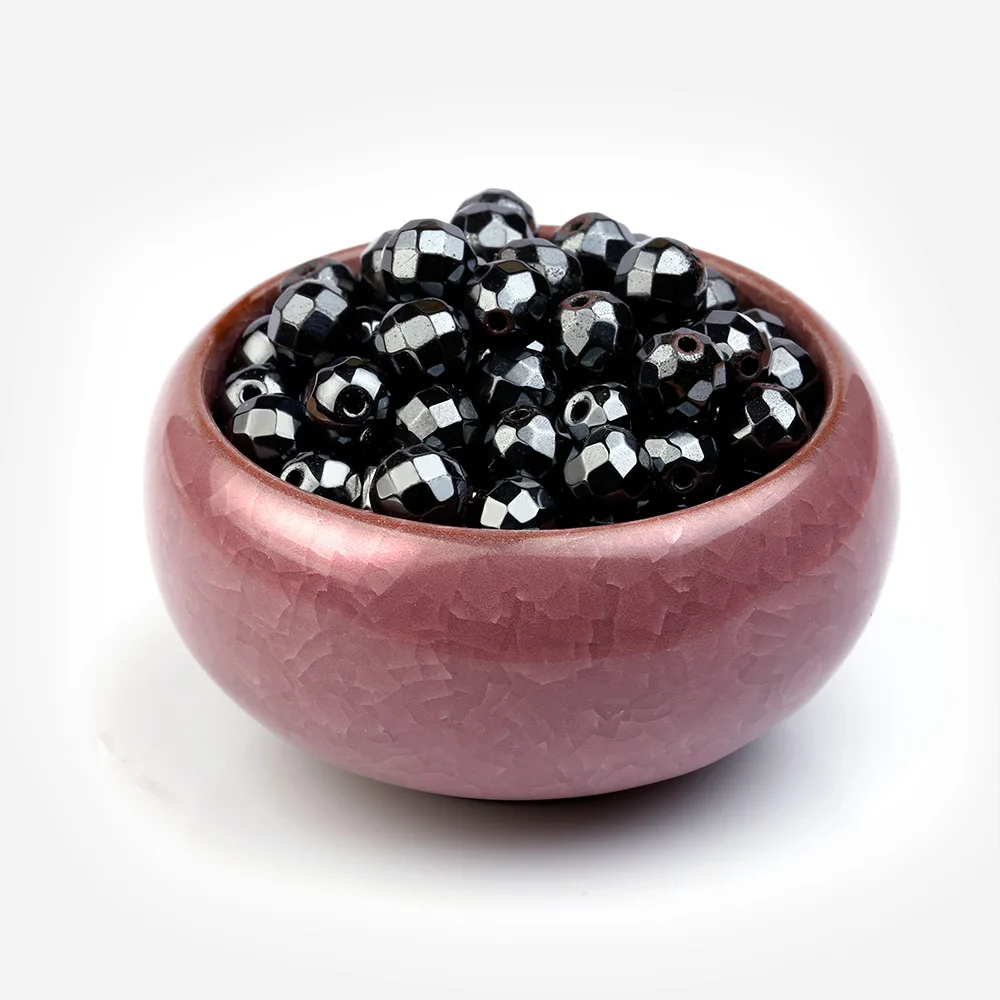 Черные гематитовые шарики для бусина изготовления украшений браслетов и