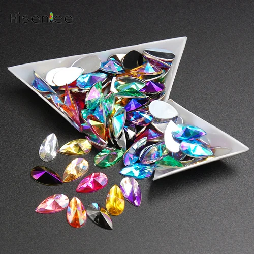 Mixed color AB Hisenlee, 8x13 мм, акриловые, плоские с оборота, гематит, кристаллы, блестящие стразы, для использования одежды, украшения дома, сделай сам, 500 шт, драгоценный камень - Цвет: Mixed color AB