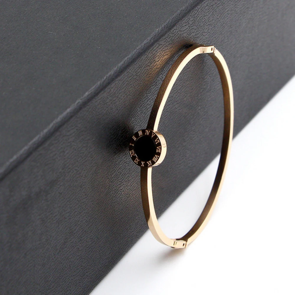 Fashion Stainless Steel Black Shell Thin Bangle Bracelet With Roma Numerals | Украшения и аксессуары