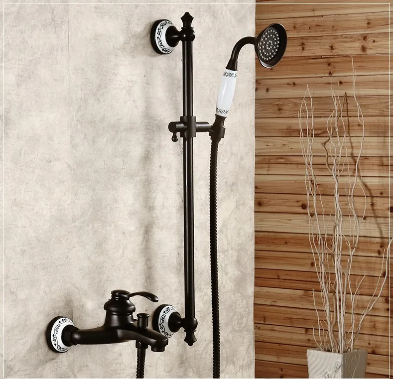 

Black Brass Finish Bathroom Classic Shower Faucet Set /Wall Mounted Bathtub Faucet Mixers/handheld showers With Slide Bar