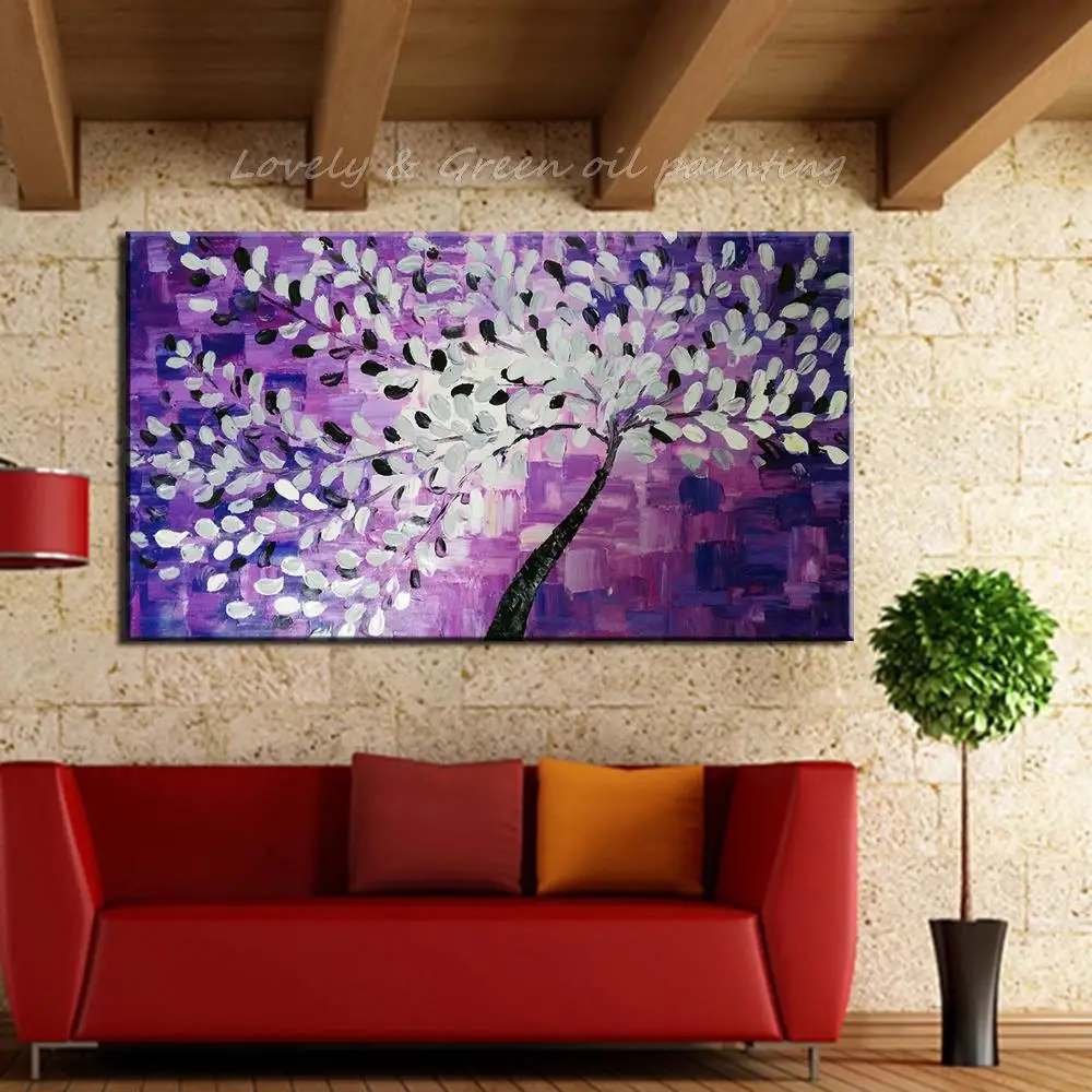 Ручная роспись настенные художественные картины дерево цветок фиолетовая