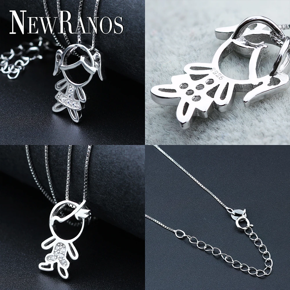 Newranos 925 пробы Серебряное ожерелье с подвеской из циркония для девочек и мальчиков очаровательное семейное ожерелье модное женское ювелирное изделие NFL001684
