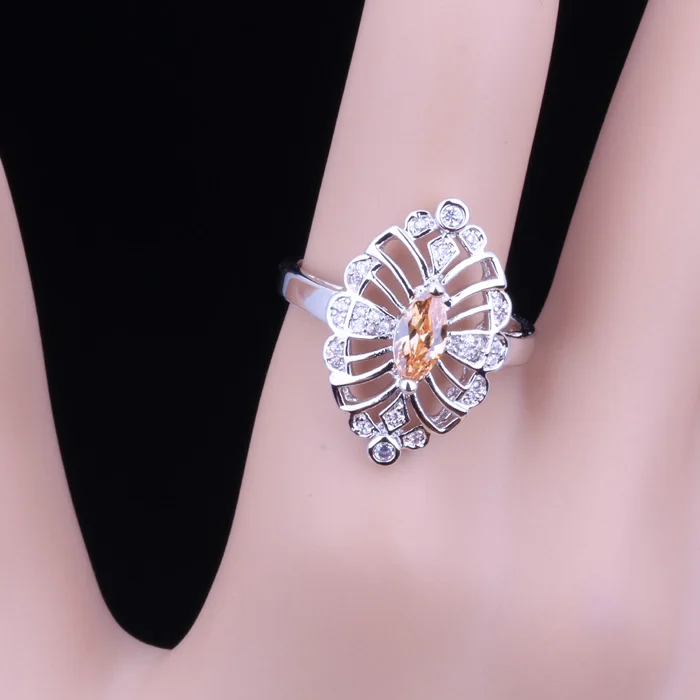 Пирсинг цвета шампанского Morganite белое посеребренное кольцо CZ Размер 6 / 7 8 9 D600A |