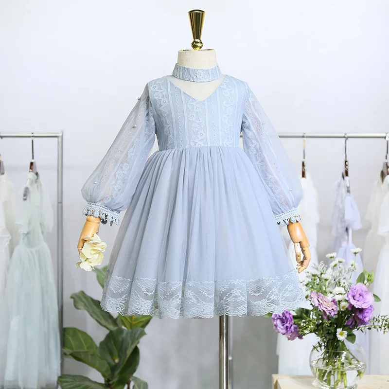 Весеннее платье для девочек 2019 модное кружевное принцессы маленьких с длинными