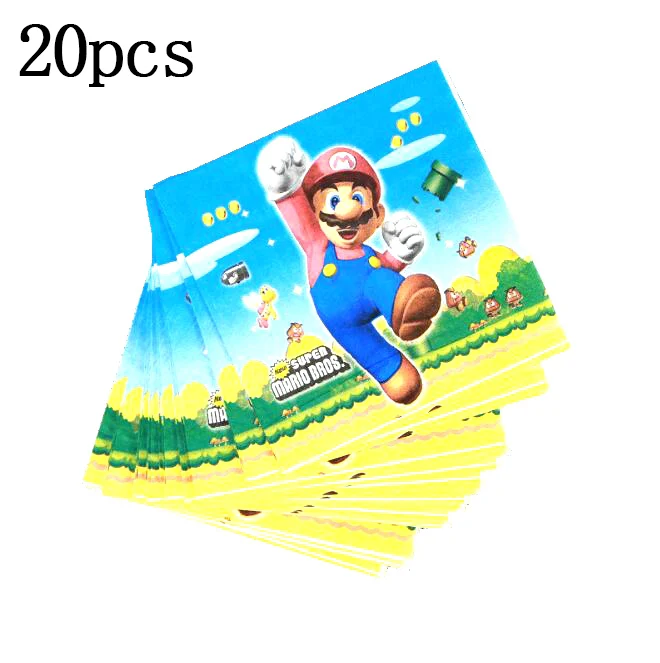 paper napkin 20pcs Мультфильм Марио тематические праздничные бумажные тарелки/чашки/салфетки скатерть шнурок мешок воздушный шар Дети День рождения украшения принадлежности - Цвет: paper napkin 20pcs