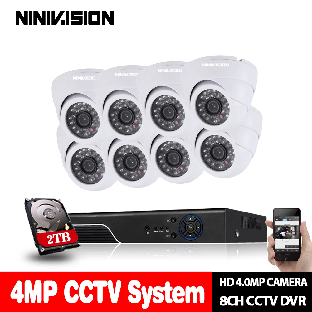 NINIVISION HD 8CH 4MP AHD система безопасности комплект H.264 купольная камера для дома и