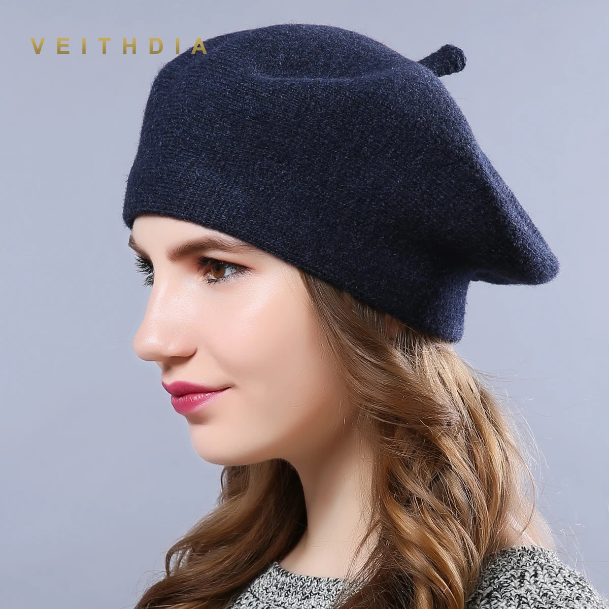 VEITHDIA, зимние шапки-береты, новинка, шерсть, кашемир, женские, теплые, брендовые, повседневные, высокое качество, женские, Vogue, вязаные шапки для девочек, шапка - Цвет: Navy