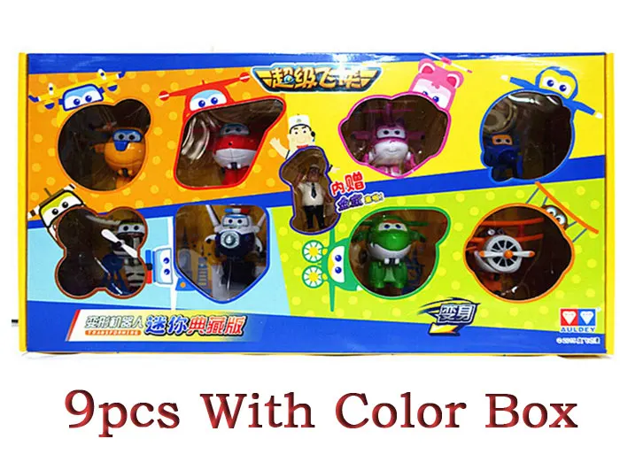9pcs With Color Box Оригинальные AULDEY мини Супер Крылья деформация самолет робот игрушка фигурки супер крыло Трансформация игрушки для детей подарок - Цвет: 9pcs With Color Box