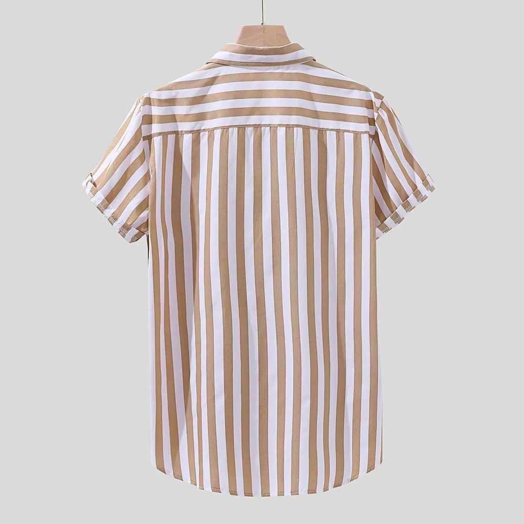 Летняя мужская рубашка chemise, свободные рубашки с короткими рукавами, полосатая Льняная блуза с принтом и карманами, Мужская гавайская рубашка, уличная рубашка camiseta