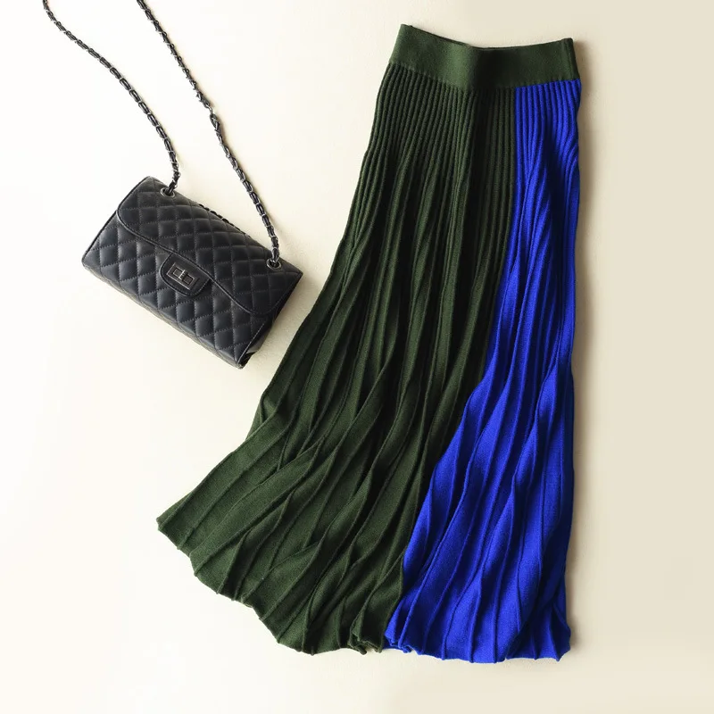 Женские вязаные юбки осенне-зимняя теплая кашемировая плиссированная юбка