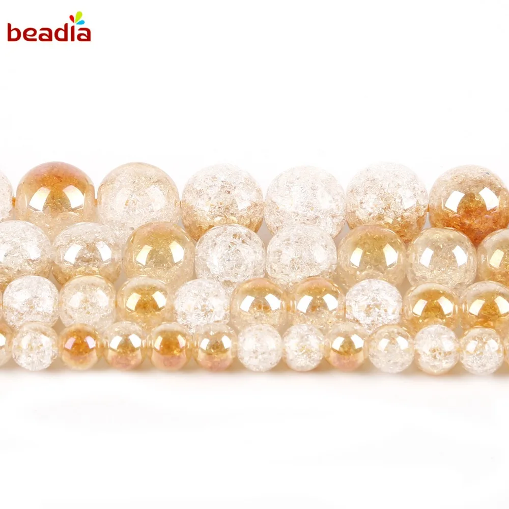 6/8/10/12mm One Side Plated Champagne Color Cracked Crystal Natural Stone Beads For Jewelry Making DIY Bracelet Necklace | Дом и сад
