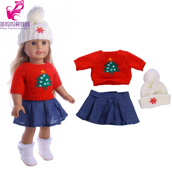 

3 in 1 Red sweater+ cap+ jeans dress for newborn Baby doll Clothes Wear fit 18 inch girl doll dress best Birthday Gift