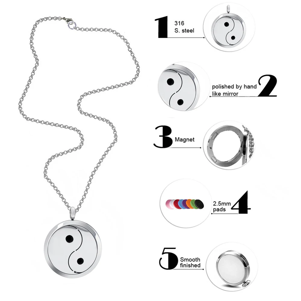 Тайчи ароматерапия из нержавеющей стали эфирное масло диффузор ожерелье кулон