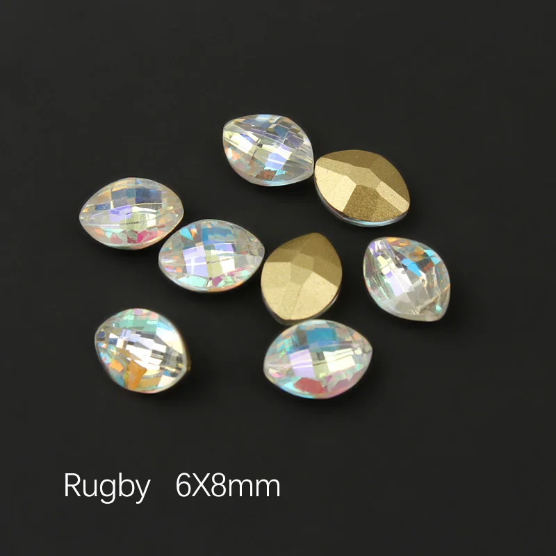 Rugby 6x8mm 30/100 шт. Pointback Красочные AB ногтей Стразы для украшения для ногтей с украшением в виде кристаллов Стекло камень маникюра 3D блестящими стразами драгоценный камень - Цвет: Rugby 6x8mm