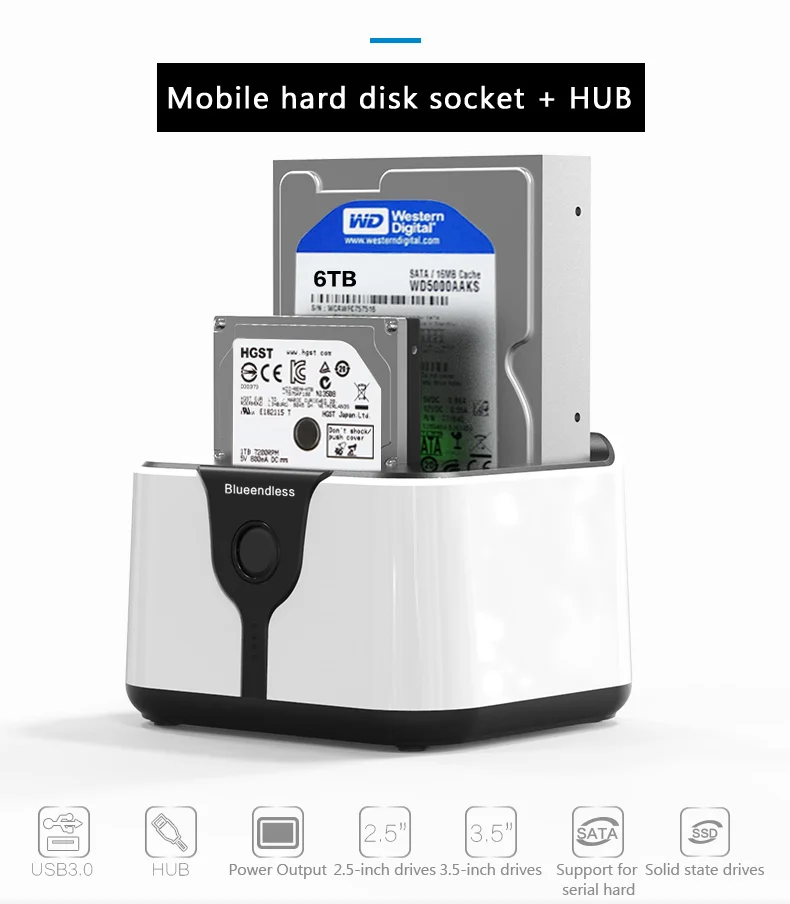 Blueendless 2-Bay SATA hdd док-станция 3," 2,5 USB3.0 двойной отсек hdd ssd клон дубликатор док-станция sata Корпус для хранения