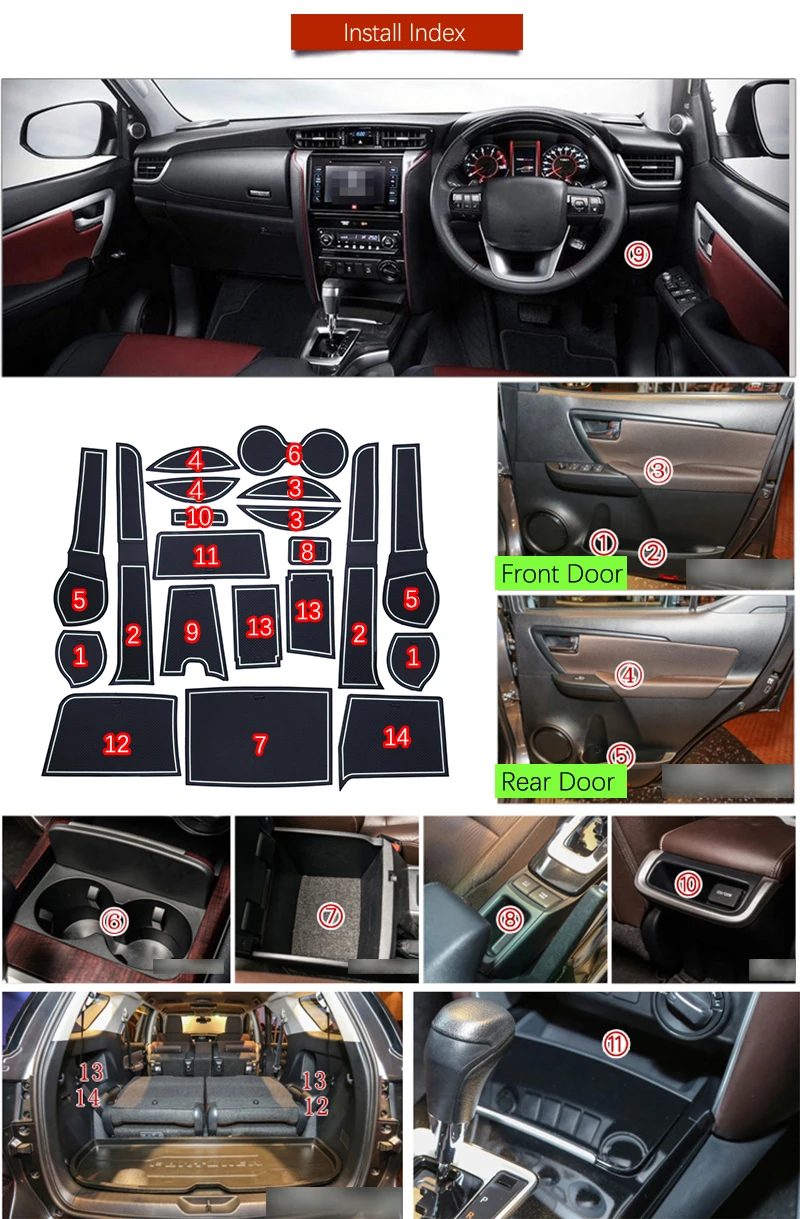 Для Toyota Fortuner SW4 2016 2017 2018 противоскользящая резиновая подушка для чашки коврик с