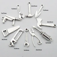 tool charm collection 50pcs tibetan silver tone hammer wrench saw pliers tape screwdriver construction drill pendants diy craft