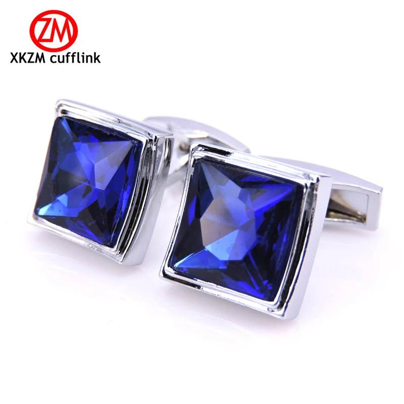 Мужские Запонки XKZM квадратные высококачественные с синими кристаллами|brand cufflinks
