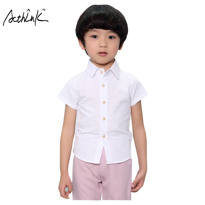 

ActhInK Summer Children Solid Cotton Shirts for Boys Kids Casual Style White Shirts Boys Breathable Short Sleeve Shirts, ZC079