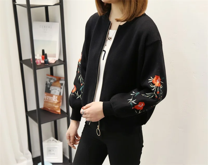 OHCLOTHING, новинка весны, большой размер, женский свитер с вышивкой, длинный рукав, на молнии, кардиган, пальто, F1761