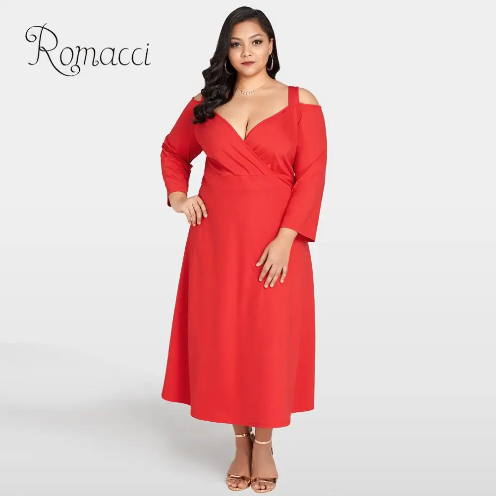 Romacci красное платье Женский 2019 новые элегантные для женщин Большие размеры с