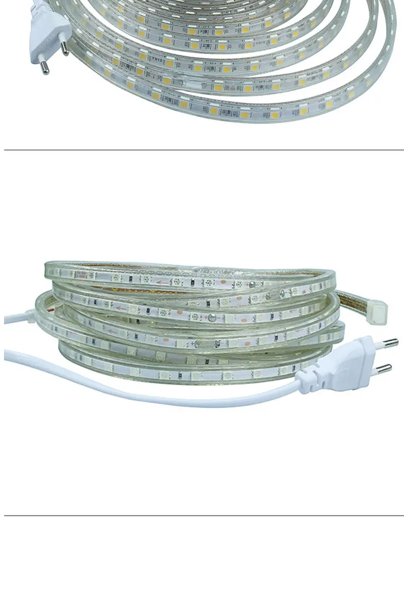 Светодиодная лента 1 м~ 25 м EVO SMD5050 AC220V IP65 Светодиодная лента гибкий светильник 60 Светодиодный s/M Водонепроницаемый светодиодный Светодиодный светильник с вилкой EU