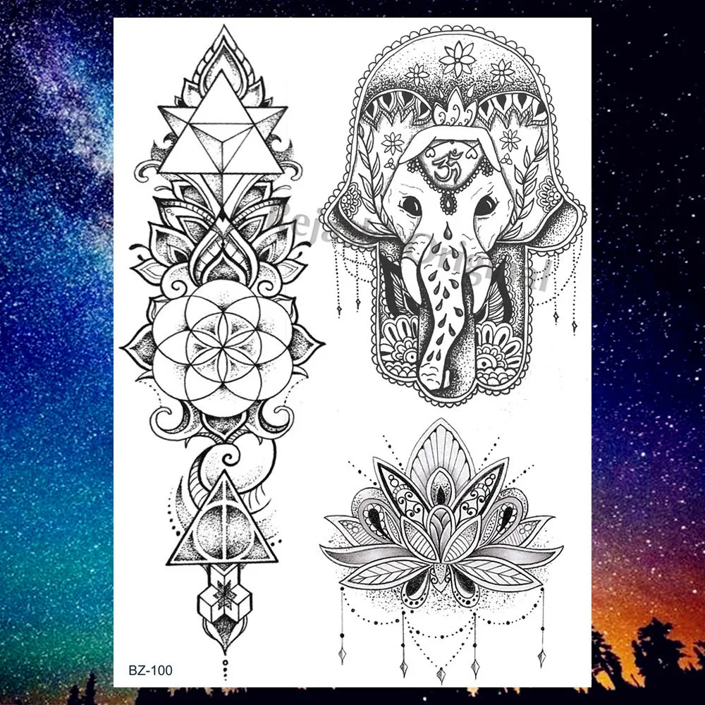 Ручная Татуировка REJASKI слон Ганеш временная наклейка для женщин черные