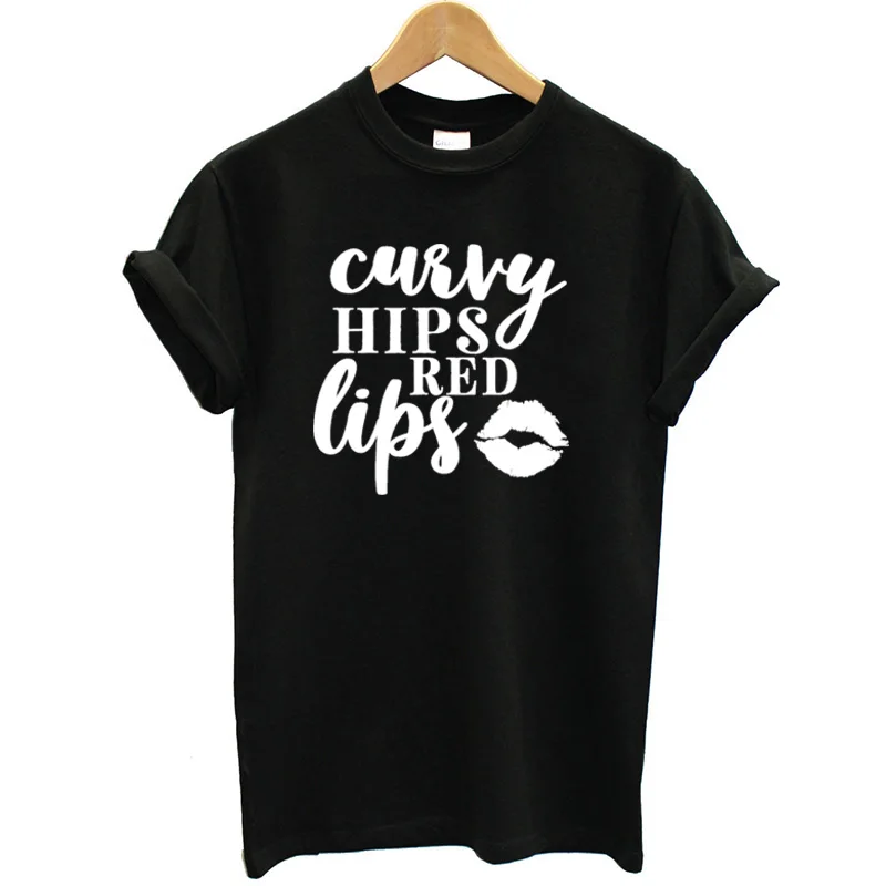 Женская футболка с принтом в виде красных губ Besikom Curvy Hips &amp Red Lips хлопковая