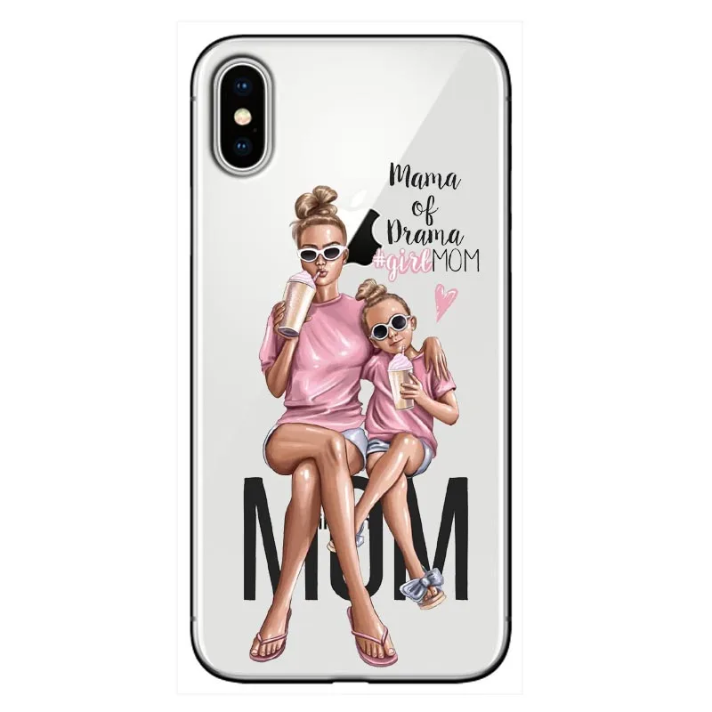 Чехол для телефона Модный черный коричневый с волосами мамы и дочки iPhone X XR MAX 11 11PRO