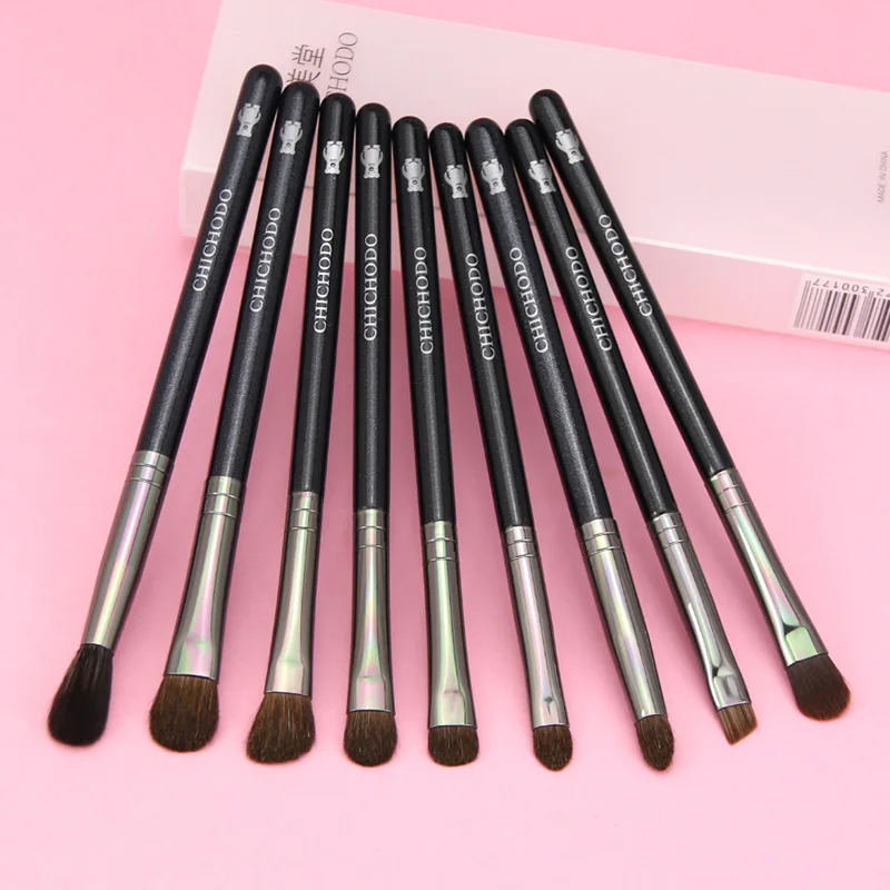 Pearly black Chichodo Pro Detail набор кистей для макияжа глаз 9 шт. Кисть для макияжа глаз карандаш консилер растущие тени для носа профессиональные волосы пони - Handle Color: Pearly black