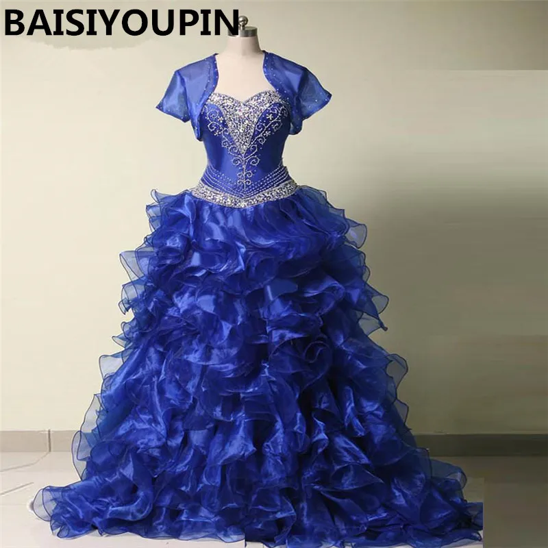 Милые 16 платьев Vestido De Debutante 15 Anos 2020 ярко синяя органза бальное платье Quinceanera
