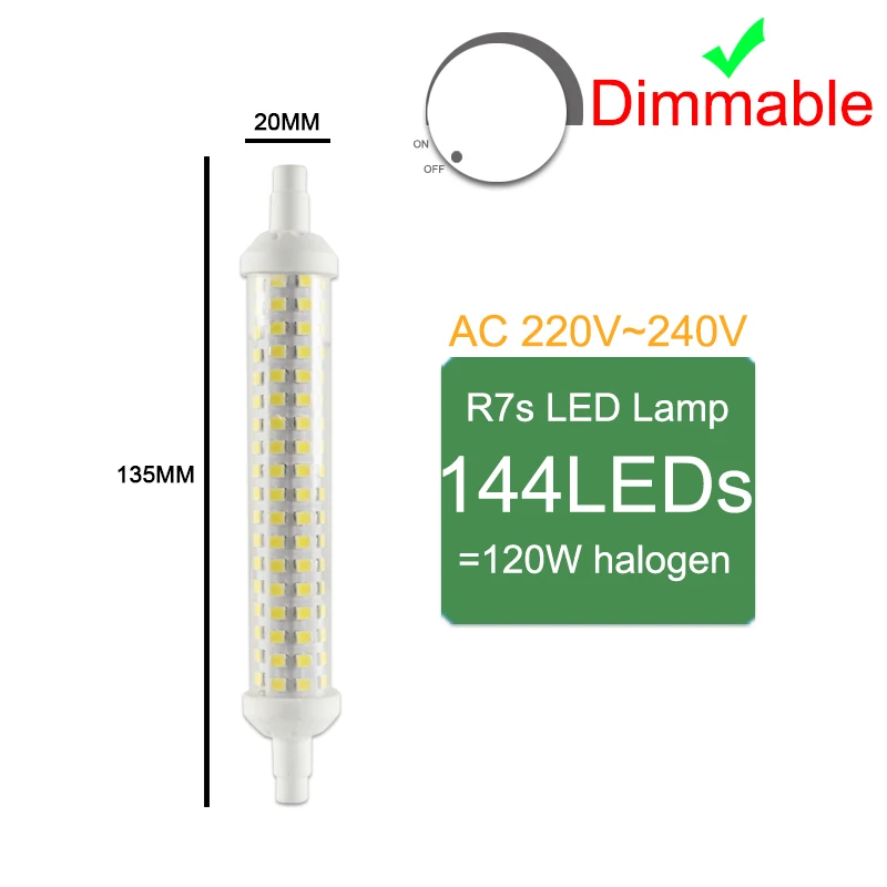 144LEDs Dimmable Kaguyahime светодиодный R7S J78 J118 J135 AC 220 V Светодиодная лампа с регулировкой лампа «Кукуруза» 78 мм 118 мм 189 мм заменить галогенные прожекторный светильник свет - Испускаемый цвет: 144LEDs Dimmable