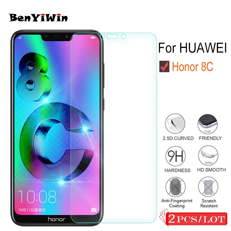 2 шт. закаленное стекло премиум-класса для Huawei Honor 8C защита экрана прозрачная