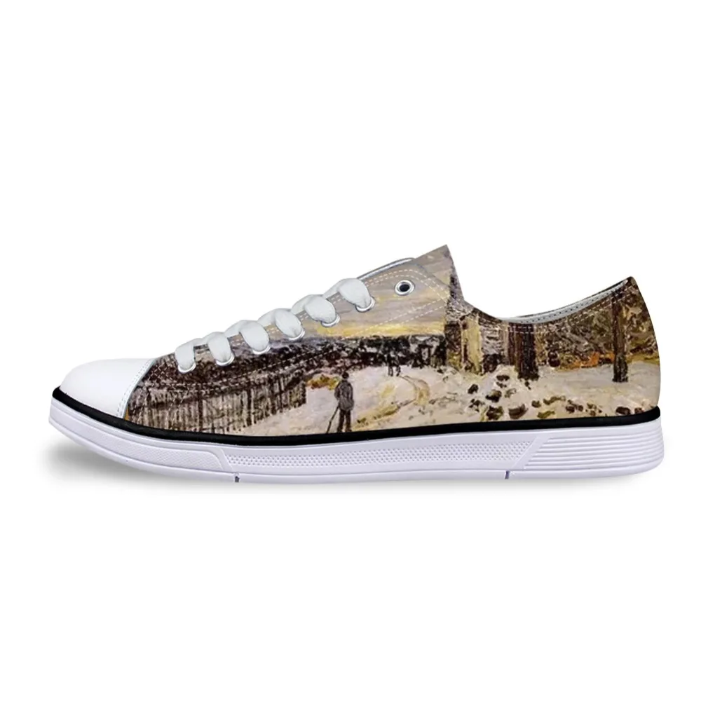 Man Vulcanized Shoes Lace-up Breathable Walking Canvas Sneakers Customized Oil Painting Alfred Sisley Free Dropshipping 2020 | Обувь