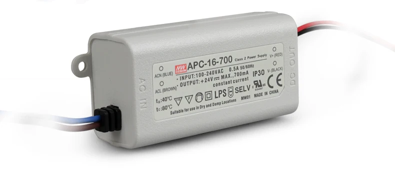Mean Well APC-16-700 16 Вт 9-24 В 700мА светодиодный водонепроницаемый драйвер Один выход