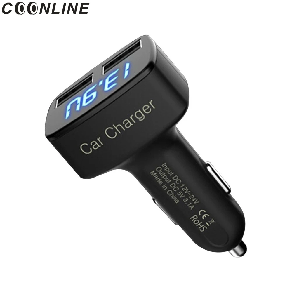 Coonline 4 в 1 Автомобильное зарядное устройство Dual USB Вольтметр термометр цифровой