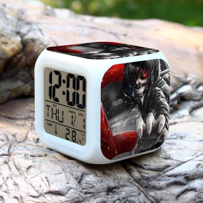 SAINTGI Alarm Clock Colorful Tokyo Ghoul Action Figure PVC 8cm Anime Calendar Thermometer Digital Led Birthday Gifts Light |